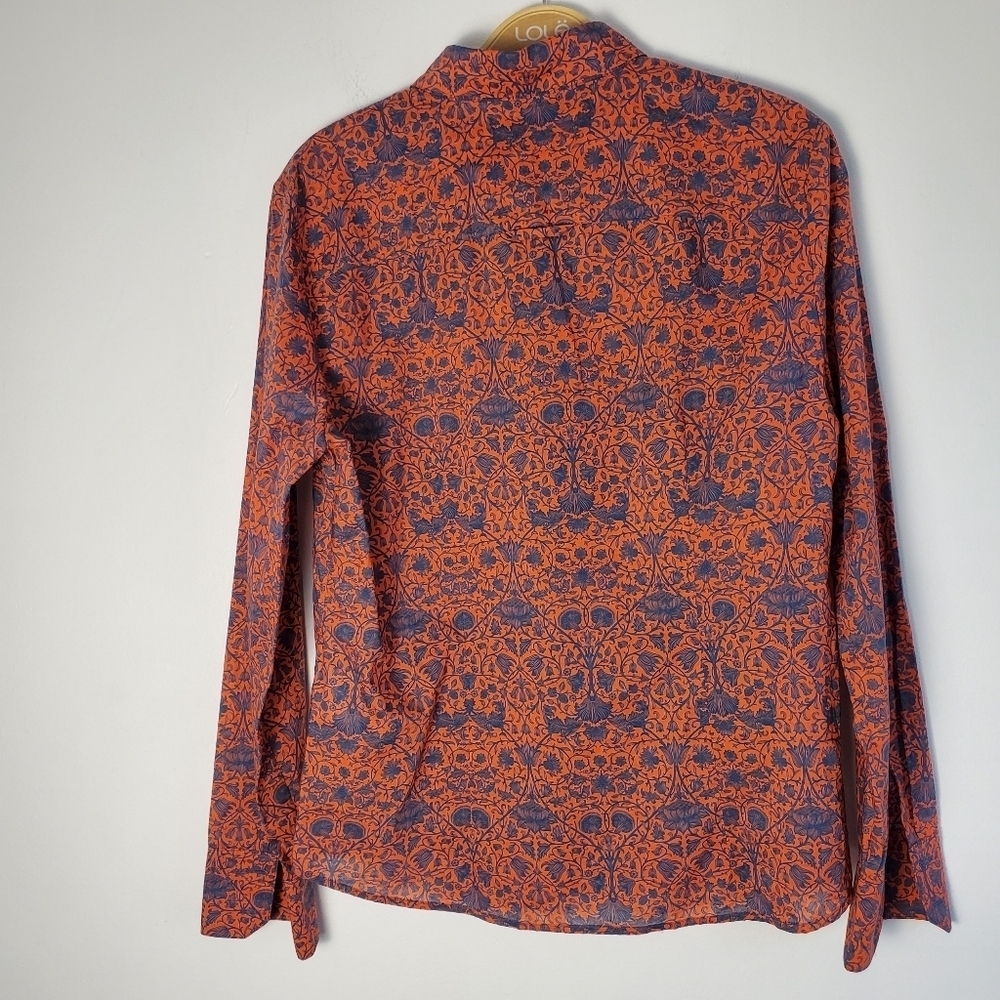 Judith & Charles Cotton Orange and Blue Long Sleeve Button Down Shirt - Picture 6 of 12